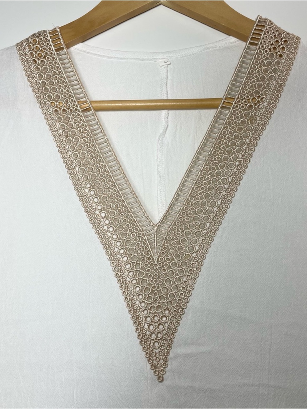 White Boho Tunic Dress Size S | Lace Trim V Neck Summer Casual - Picture 3 of 11